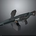 Futuristic Teal Metallic Weapon With Long Barrel Design And Brown Accents