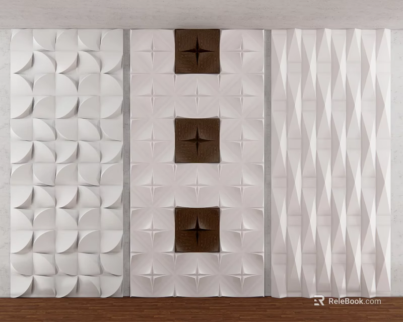 Modern Bed Accent Wall Designs With Geometric Textures And Squares 3d model 