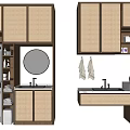 Modern Bathroom Cabinet Rack With Wicker Doors Washing Machine Sink And Towel Hooks