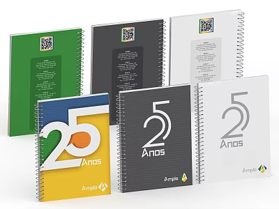 Agropecuaria Notebooks in Various Colors with 25th and 5th Años Designs and QR Codes 3d model