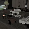 Modern Living Room Sofa Coffee Table Combination With Gray Upholstery Marble Top Accent Chairs And Green Plants