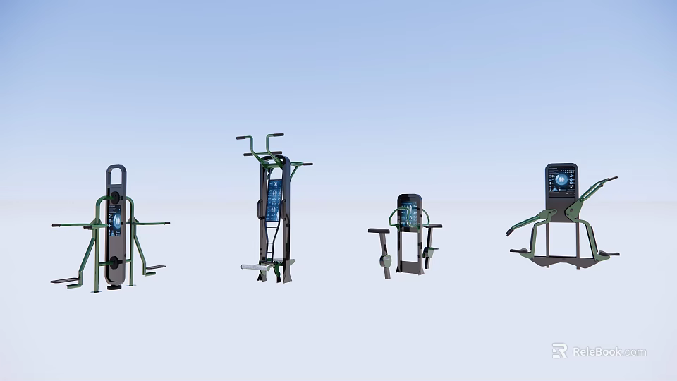 Diverse Outdoor Fitness Equipment With Multifunctional Exercise Machines And Digital Display Panels 3d model 