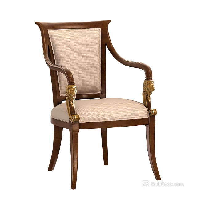 Classic Design Accent Chair With Wooden Frame Golden Accents And Beige Upholstery 3d model 