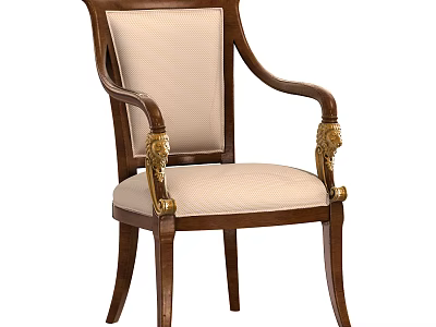 Classic Design Accent Chair With Wooden Frame Golden Accents And Beige Upholstery 3d model