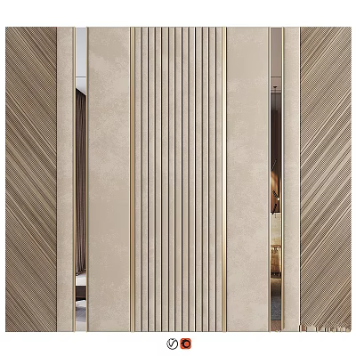 Elegant Modern Kitchen Interior With Beige Gold Accents And Striped Panel Design 3d model