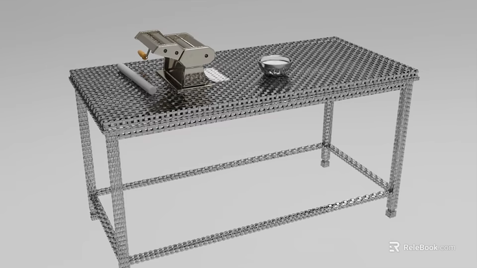 Metal Mesh Work Table With Metal Tool Round Container And Long Tool 3d model
