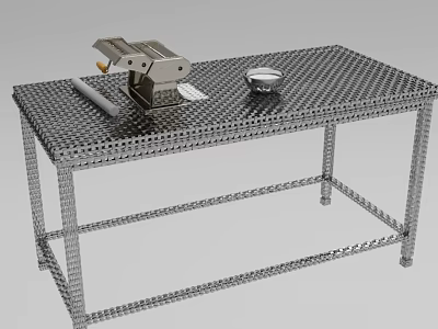Metal Mesh Work Table With Metal Tool Round Container And Long Tool 3d model