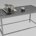 Metal Mesh Work Table With Metal Tool Round Container And Long Tool 3d model