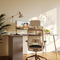 Home Office Desk Setup With Dual Monitors Ergonomic Chair Desk Lamp And Green Plants