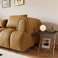 Modern Brown Leather Sectional Sofa With Wall Art And Side Table On Rug 3d model