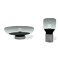 Modern Coffee Tables With Transparent Curved And Square Tops And Black Bases