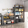 Organized Garage Storage With Wall Mounted Tools Metal Shelves Toolboxes And Tires