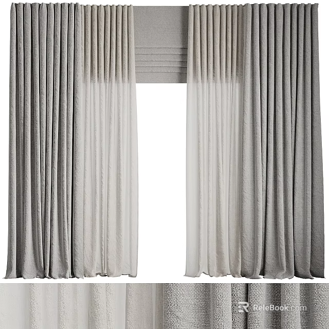 Elegant Gradient Color Curtains With Soft Fabric Layered Design And Pleated Details 3d model 