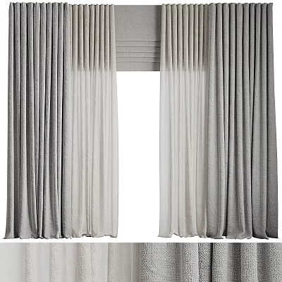 Elegant Gradient Color Curtains With Soft Fabric Layered Design And Pleated Details 3d model