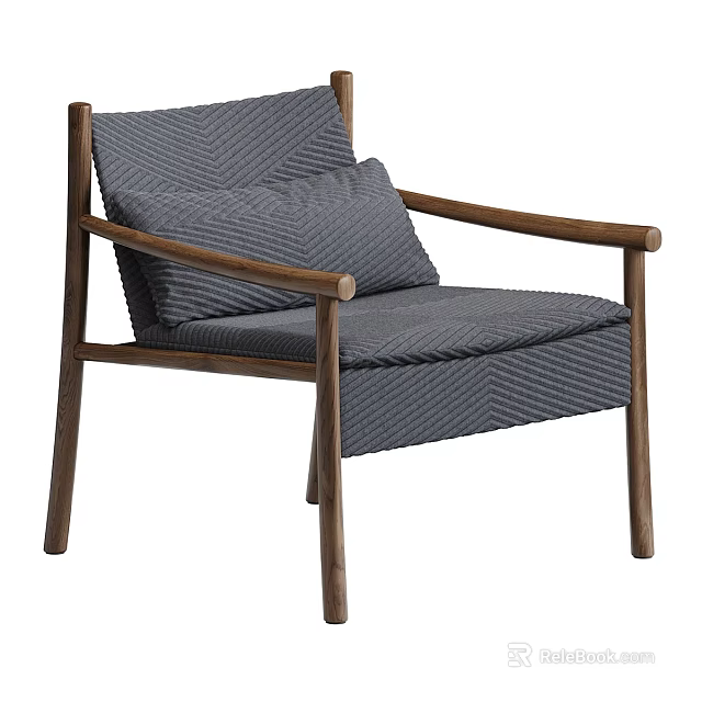Modern Accent Chair With Gray Textured Fabric And Walnut Wooden Armrests 3d model 