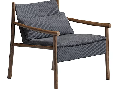 Modern Accent Chair With Gray Textured Fabric And Walnut Wooden Armrests 3d model