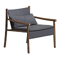 Modern Accent Chair With Gray Textured Fabric And Walnut Wooden Armrests
