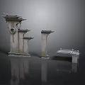 Traditional Ancient Chinese Architecture With Stone Pillars Memorial Archway And Small Bridge