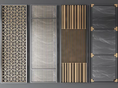Modern Interior Room Dividers With Geometric Patterns Metal Grid And Vertical Slats 3d model