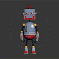 Vintage Cartoon Toy Robot With Blue Body Red Chest Yellow Joints Antenna And Round Eyes
