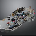 Miniature Garbage Dump Scene Model With Scattered Trash Bags Debris And Small Items