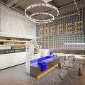 Modern Industrial Cafe Interior With Bar Counter And Art Decor