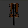 Vintage Military Cannon With Black Barrel Orange Carriage And Wheels