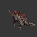 Realistic Dinosaur Model With Red Spines And Gray Body On Gray Background