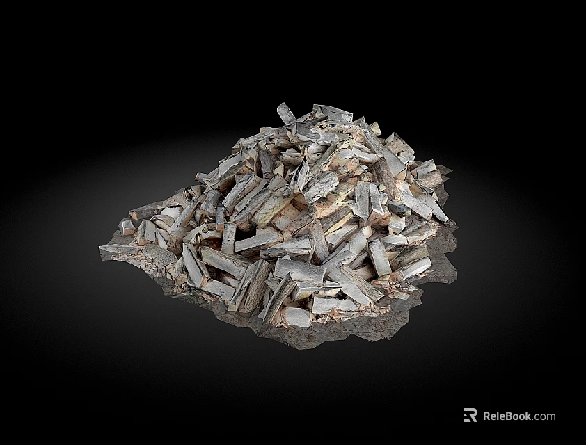 Raw Stone And Wood Chips Pile On Black Background For Natural Design 3d model 