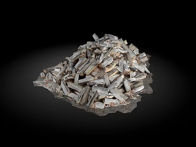 Raw Stone And Wood Chips Pile On Black Background For Natural Design 3d model