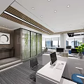 Modern Public Office Space Design With White Desks Office Chairs Computers And Green Plants
