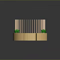 Wooden Curved Public Seating With Vertical Slats And Green Plants