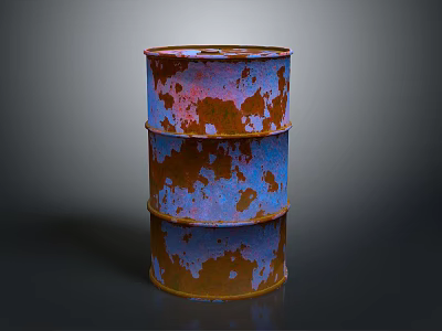Rusty Blue Metal Drums With Peeling Paint Stacked Industrial Storage Equipment 3d model