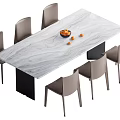Modern Dining Table Set With Marble Tabletop Six Gray Chairs And Fruit Bowl 3d model
