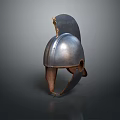 Ancient Metallic Helmet With Damaged Crest And Dark Background Reflection 3d model