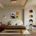 Warm Modern Kids Room Interior Design With Bed Decorative Artworks And Study Desk