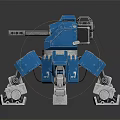 Blue Mechanical Robot Model With Tower 7 Marking And Cannon Legs 3d model