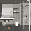Modern Bathroom Interior Design With Marble Walls Large Mirror And Shower Area
