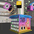 Interactive Colorful Cube Display Installation With Hanging Cards And Chance Icons 3d model