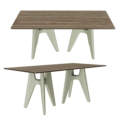 Modern Dining Table With Wooden Top And Unique Angled Light Green Legs 3d model