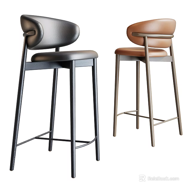 Modern Bar Stools With Leather Seats Black And Brown Metal Legs Design 3d model 