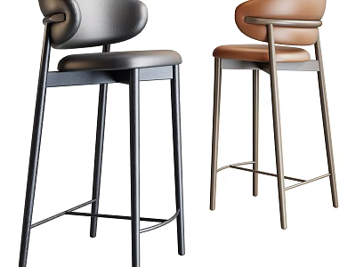 Modern Bar Stools With Leather Seats Black And Brown Metal Legs Design 3d model
