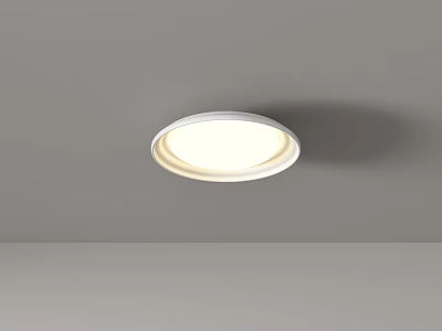 Modern Round White Ceiling Light Fixture Illuminated On Smooth Gray Ceiling 3d model
