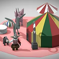 Vibrant Commercial Amusement Equipment With Circus Tent Umbrella Lifebuoy Ring Colorful Balls And Animal Figures