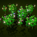 Vibrant Green Plants With Stems Leaves And Bell Shaped Blue Pink White Flowers
