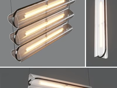 Modern Linear Chandelier Design With Wooden Frame Multi Layer And Warm Lighting 3d model