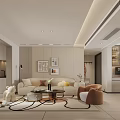 Modern Dining and Living Room Interior With Dining Table Sofa TV Wall And Decorations