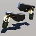 Futuristic Mechanical Weapon With Yellow Details Black Green Design And White Emblem
