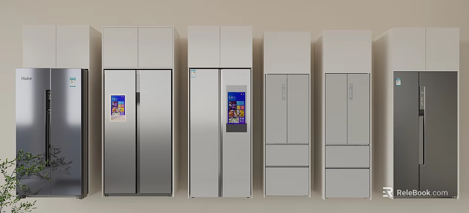 Modern Stainless Steel Refrigerators and Freezers with Double Doors Smart Screens and Vertical Design 3d model 