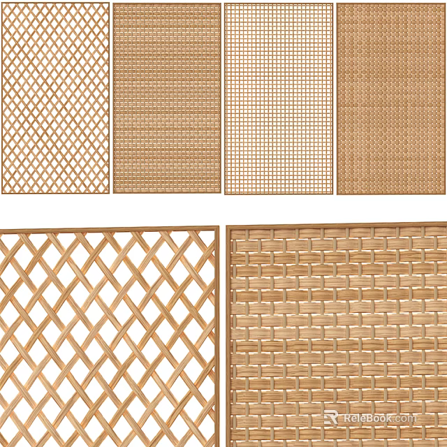 Various Wooden Lattice And Woven Room Dividers For Home Interior Decor 3d model 